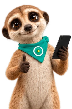 La mascota de OAZEE con el móvil en la mano y el pulgar hacia arriba
