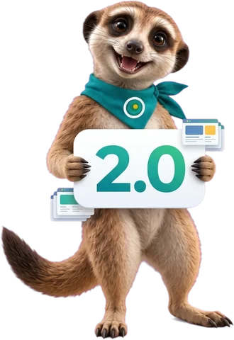Ozee, la mascota de OAZEE, con un cartel de 2.0