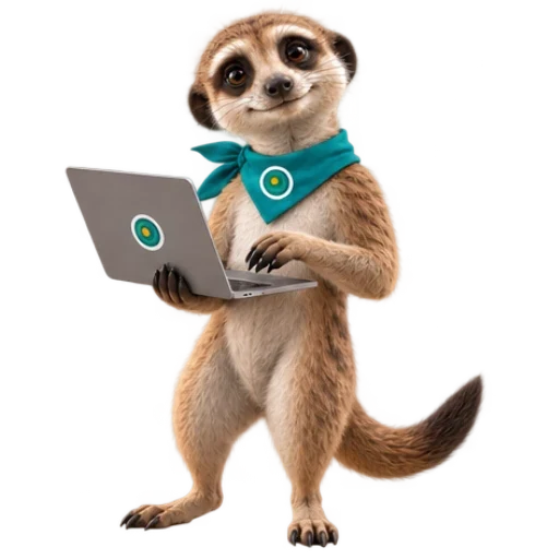 Ozee, la mascota de OAZEE, con un portátil