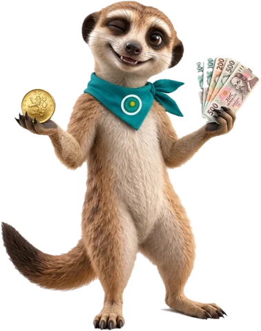Ozee, la mascota de OAZEE, con monedas en las manos